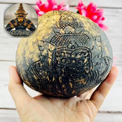 Coconut Shell Rahu Eat Moon Gambling Win Money Watsrisatong Thai Amulet #16813